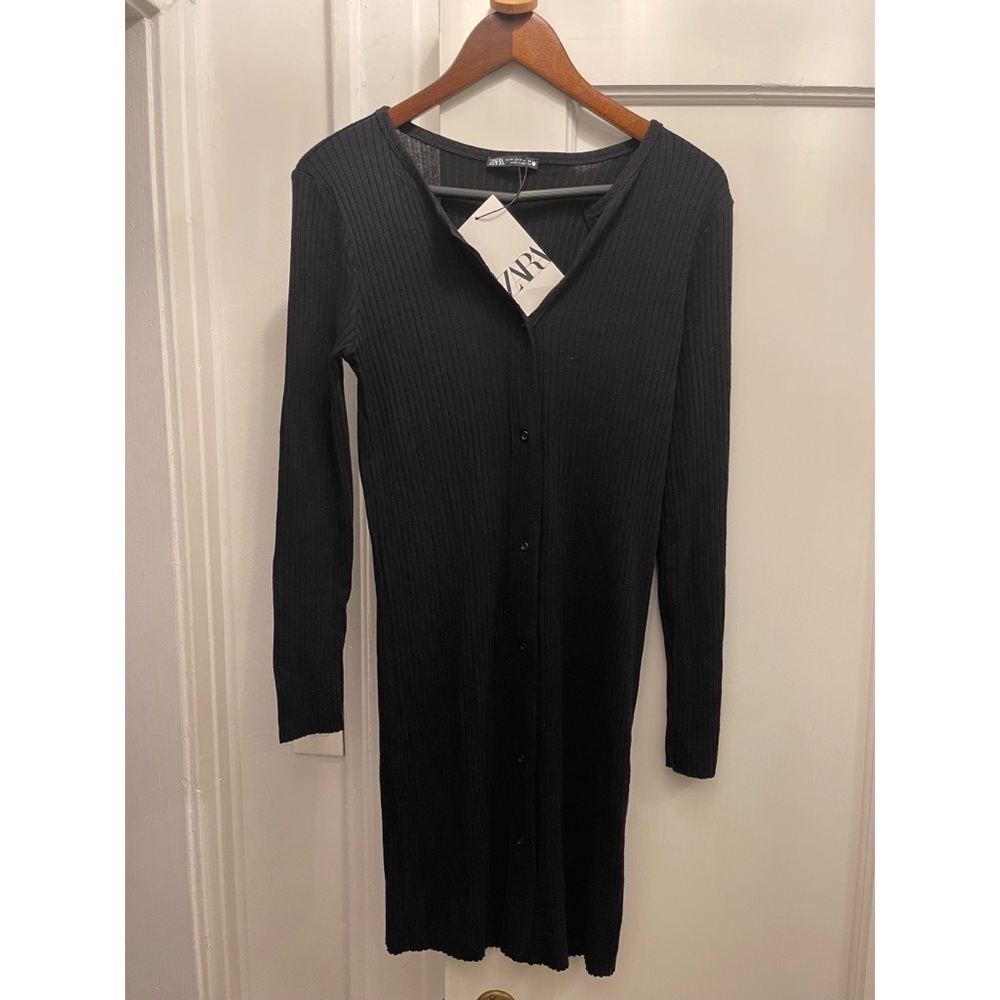 Black midi button up sweater dress